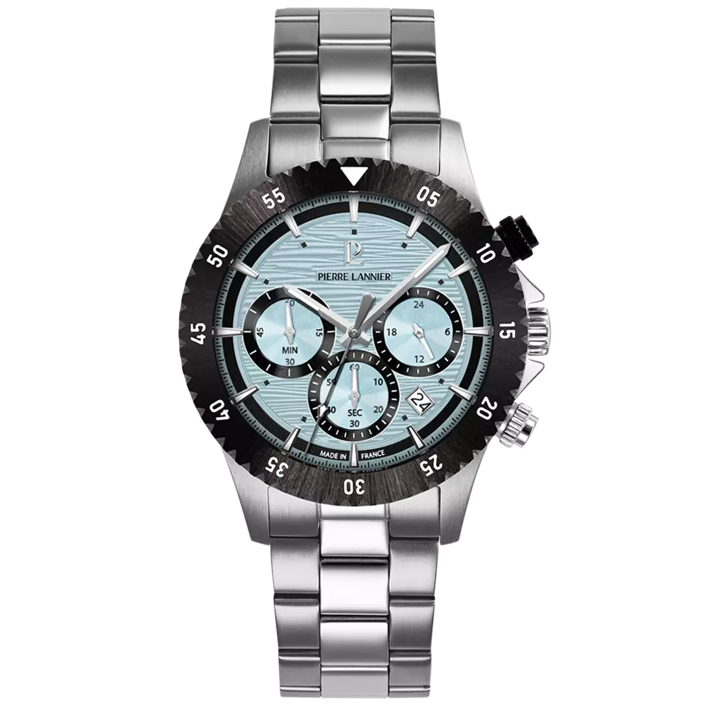 Montre Homme Pierre Lannier DECIMA, chronographe en acier et cadran bleu 211K191
