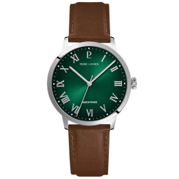 Montre Homme Pierre Lannier INTERVAL en acier et cuir avec cadran vert 255G174
