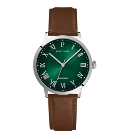 Montre Homme Pierre Lannier INTERVAL en acier et cuir avec cadran vert 255G174