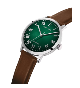 Montre Homme Pierre Lannier Interval. Acier, Cuir Brun Cadran Vert 255G174