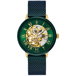 Montre homme Pierre Lannier Automatic, acier PVD vert et cadran vert squelette 318B279