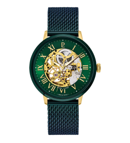 Montre homme Pierre Lannier Automatic, acier PVD vert et cadran vert squelette 318B279