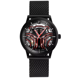 Montre homme Pierre Lannier SHERKHAN Automatique, acier PVD noir et cadran félin squelette 309F439
