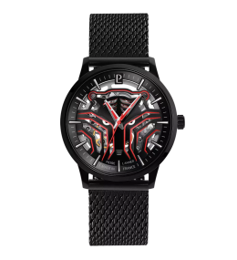 Montre homme Pierre Lannier SHERKHAN Automatique, acier PVD noir et cadran félin squelette 309F439