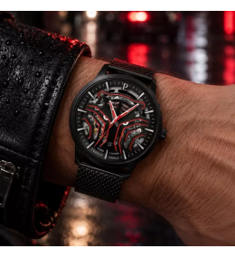 Montre Homme Pierre Lannier Sherkhan. Automatique Acier Noir, Cadran Tigre 309F439