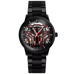 Montre homme Pierre Lannier SHERKHAN Automatique, acier PVD noir et cadran félin squelette 310G439