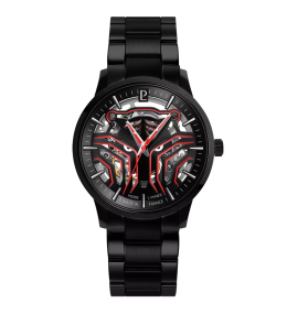 Montre homme Pierre Lannier SHERKHAN Automatique, acier PVD noir et cadran félin squelette 310G439