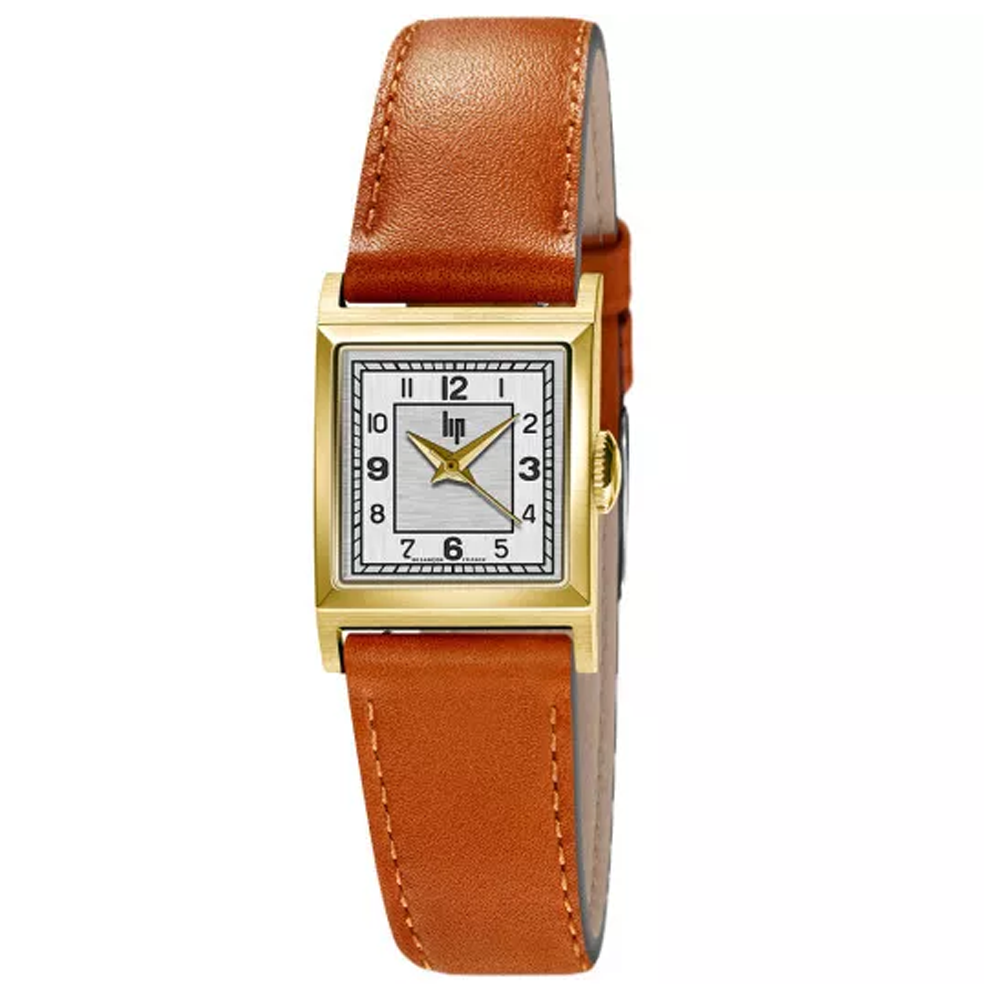 Montre Femme Lip Churchill C18, 21 X 21 mm, quartz, acier PVD jaune et cuir 671623