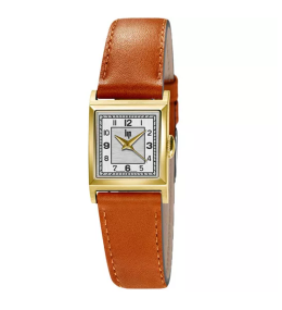 Montre Femme Lip Churchill C18, 21 X 21 mm, quartz, acier PVD jaune et cuir 671623