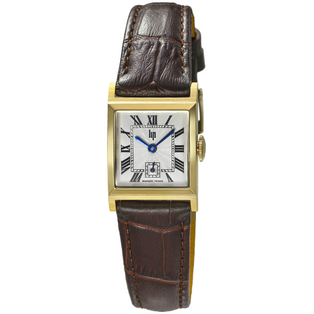 Montre Femme Lip Churchill C18, 21 X 21 mm, quartz, acier PVD jaune et cuir 671625