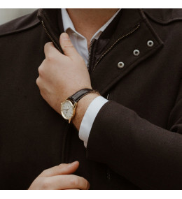 Montre Mixte LIP Himalaya 35 mm. Acier doré & cuir noir