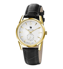 Montre Mixte Lip Himalaya classique 35 mm, quartz, acier PVD jaune et cuir 671719