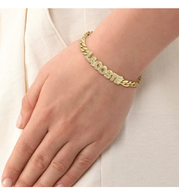 Bracelet Femme Lacoste Script. Acier PVD Jaune et Cristaux 2040063