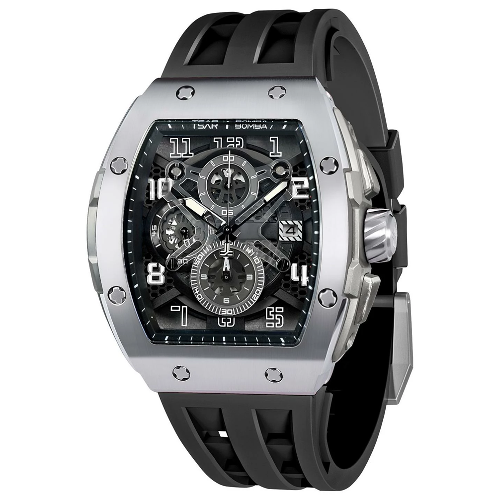 Montre homme Tsar Bomba Elemental collection calendrier, acier et silicone noir TB8211Q01