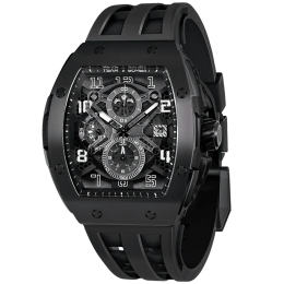 Montre homme Tsar Bomba Elemental collection calendrier, acier PVD noir et silicone noir TB8211Q04