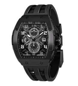 Montre homme Tsar Bomba Elemental collection calendrier, acier PVD noir et silicone noir TB8211Q04