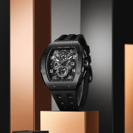 Montre Homme Tsar Bomba Elemental - Quartz, Acier PVD Noir et Silicone TB8211Q04