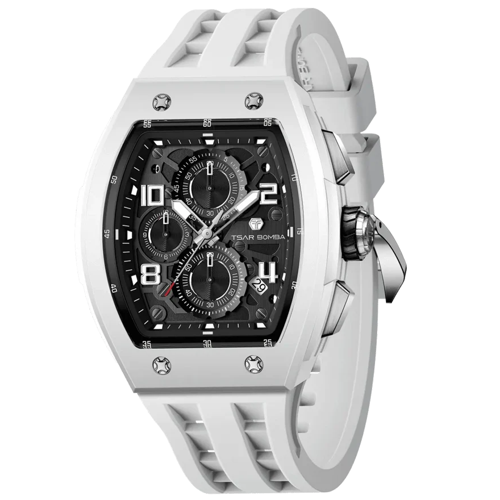 Montre homme Tsar Bomba Elemental collection calendrier, biocéramique et silicone blanc TB8224B01
