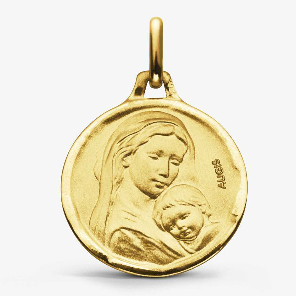 Médaille Vierge à l'enfant or jaune 375/1000 Augis, forme ronde 16 mm J11521X000