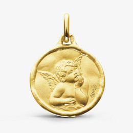 Médaille Ange Raphaël divin or jaune 375/1000 Augis, forme ronde 16 mm J11525X000