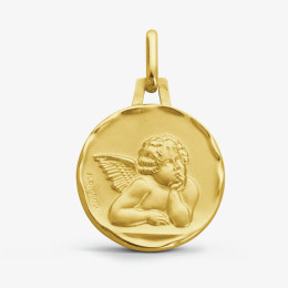Médaille Ange Raphaël songeur or jaune 375/1000 Augis, forme ronde 16 mm J5111X0000