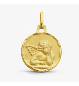 Médaille Ange Raphaël songeur or jaune 375/1000 Augis, forme ronde 16 mm J5111X0000
