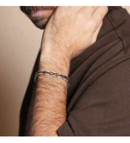 Bracelet Homme Jourdan Bijoux Lyre. Acier & Œil de Tigre JH100038B