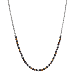Collier Homme Jourdan bijou, BENGALE, en acier, oeil de tigre  et pierres de lave JH250024N