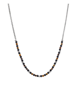 Collier Homme Jourdan bijou, BENGALE, en acier, oeil de tigre  et pierres de lave JH250024N