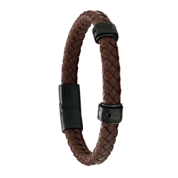 Bracelet Homme Jourdan bijou, SPARTA, acier PVD noir et cuir brun JH300065B