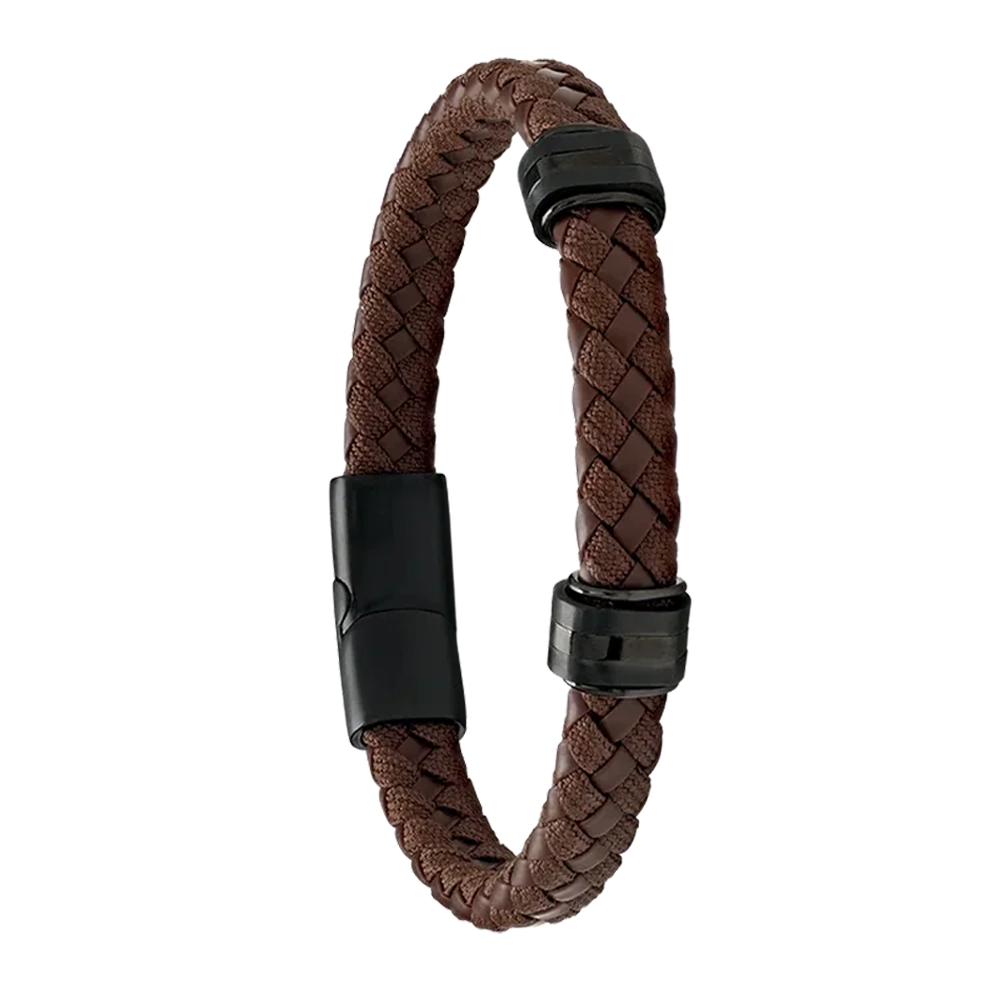 Bracelet Homme Jourdan bijou, SPARTA, acier PVD noir et cuir brun JH300065B