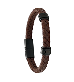 Bracelet Homme Jourdan bijou, SPARTA, acier PVD noir et cuir brun JH300065B