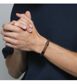Bracelet Homme Jourdan Bijoux Sparta. Acier PVD Noir & Cordelette Brun JH300065B