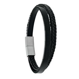 Bracelet Homme Jourdan bijou, LUMIO, acier et cuir noir JH340013B