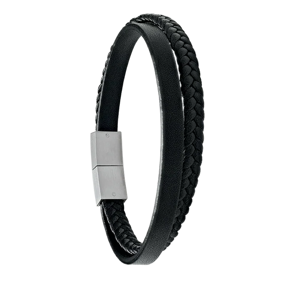 Bracelet Homme Jourdan bijou, LUMIO, acier et cuir noir JH340013B