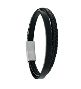 Bracelet Homme Jourdan bijou, LUMIO, acier et cuir noir JH340013B