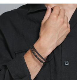 Bracelet Homme Jourdan Bijoux Lumio. Acier & Cuir Double Rang JH340013B