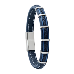 Bracelet Homme Jourdan bijou, KESSEL, acier et cuir noir et bleu RC 030 H