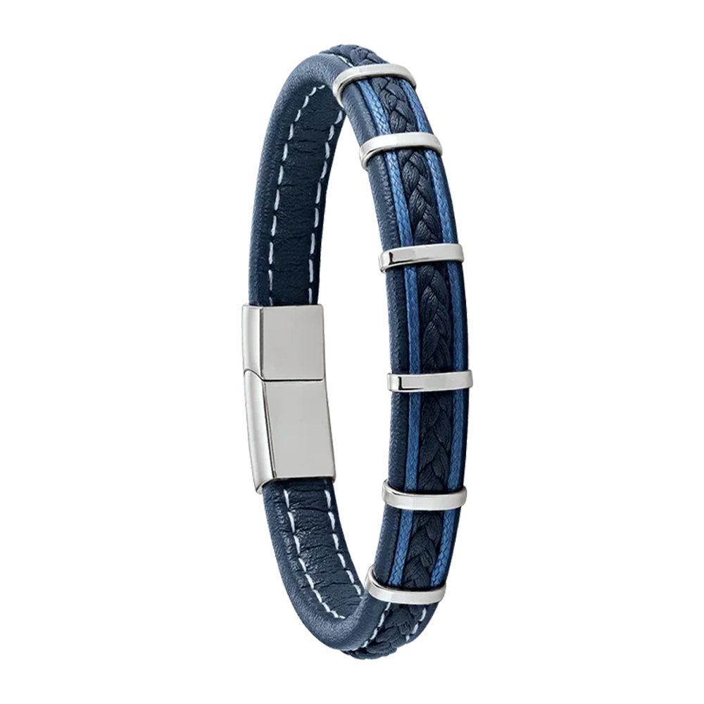 Bracelet Homme Jourdan bijou, KESSEL, acier et cuir noir et bleu RC 030 H