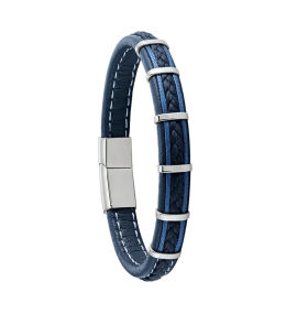 Bracelet Homme Jourdan bijou, KESSEL, acier et cuir noir et bleu RC 030 H