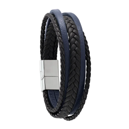 Bracelet Homme Jourdan bijou, BYRON, acier et cuir noir et bleu RC 032 H