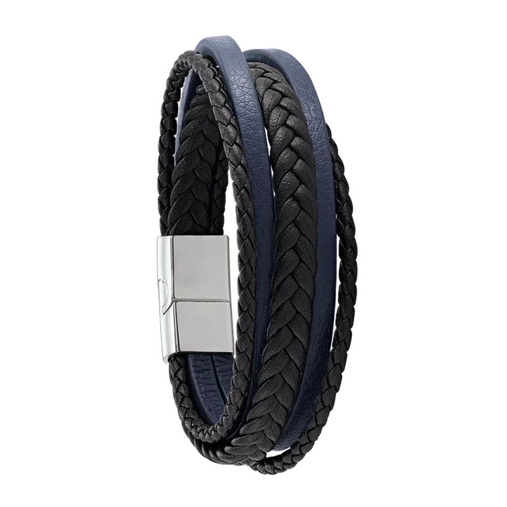 Bracelet Homme Jourdan bijou, BYRON, acier et cuir noir et bleu RC 032 H