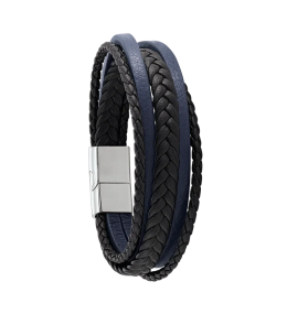 Bracelet Homme Jourdan bijou, BYRON, acier et cuir noir et bleu RC 032 H