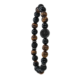 Bracelet Jourdan Bijoux Yasur, Acier PVD noir et oeil de tigre SU 943 H
