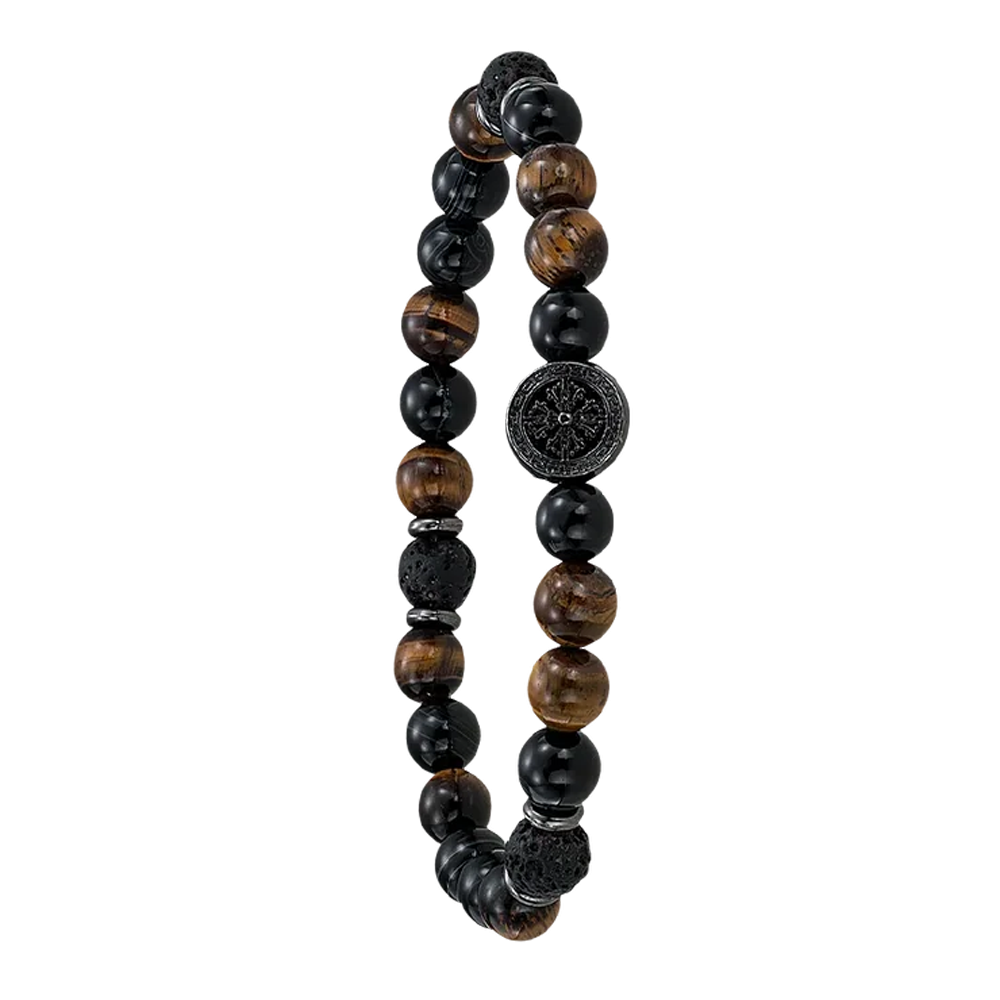 Bracelet Jourdan Bijoux Yasur, Acier PVD noir et oeil de tigre SU 943 H