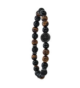 Bracelet Jourdan Bijoux Yasur, Acier PVD noir et oeil de tigre SU 943 H