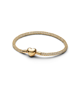 Bracelet Pandora mailles tressées scintillantes fermoir coeur en métal doré or jaune 585/1000 564971C01