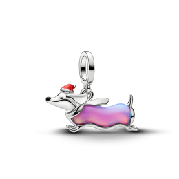 Charm pendentif Pandora teckel de Noël mat en métal plaqué platine 734970C01