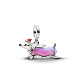 Charm pendentif Pandora teckel de Noël mat en métal plaqué platine 734970C01