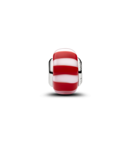 Charm Murano Rayé Rouge et Blanc. Plaqué Platine 735071C01